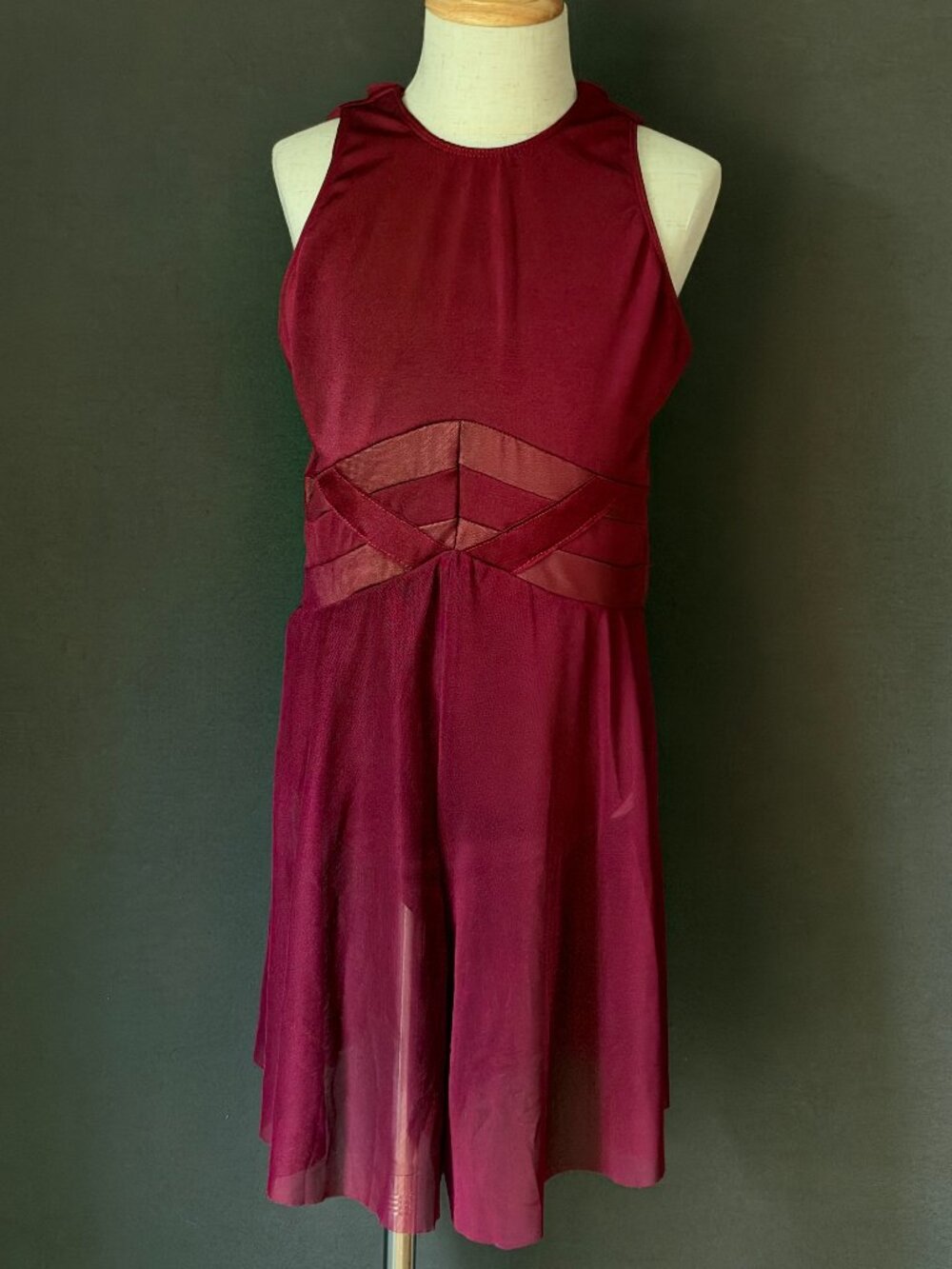 Revolution Burgundy Leotard Wide-Leg Mesh Shorts Strappy Lyrical Costume LC